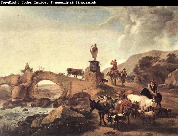 BERCHEM, Nicolaes Italian Landscape with Bridge  ddd